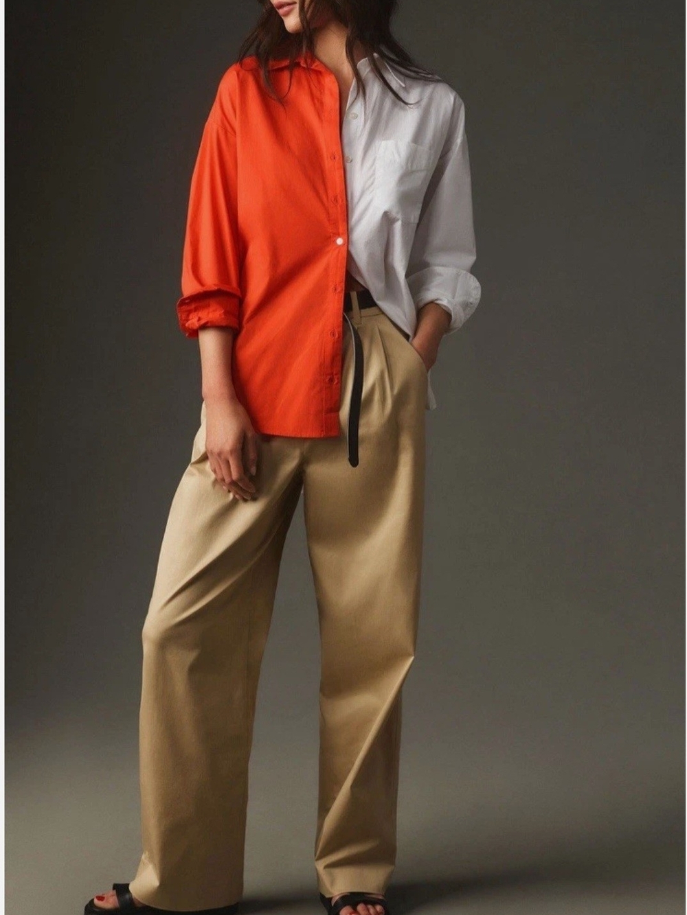 Anthropologie Maeve Orange & White Button-Down Shirt